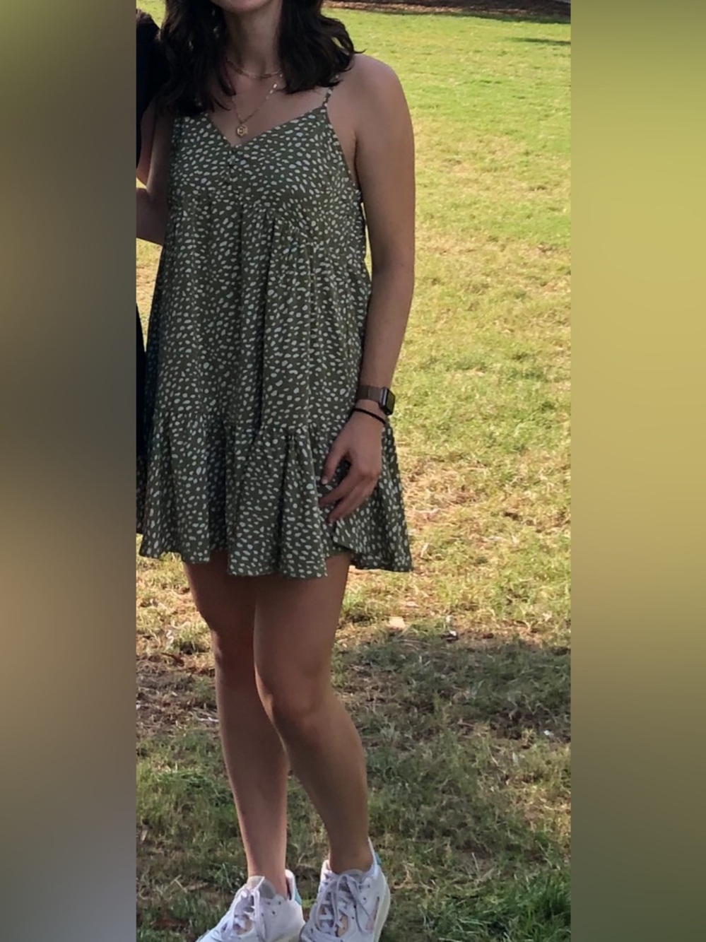 Olive Green Polka Dot V-Neck Sundress
